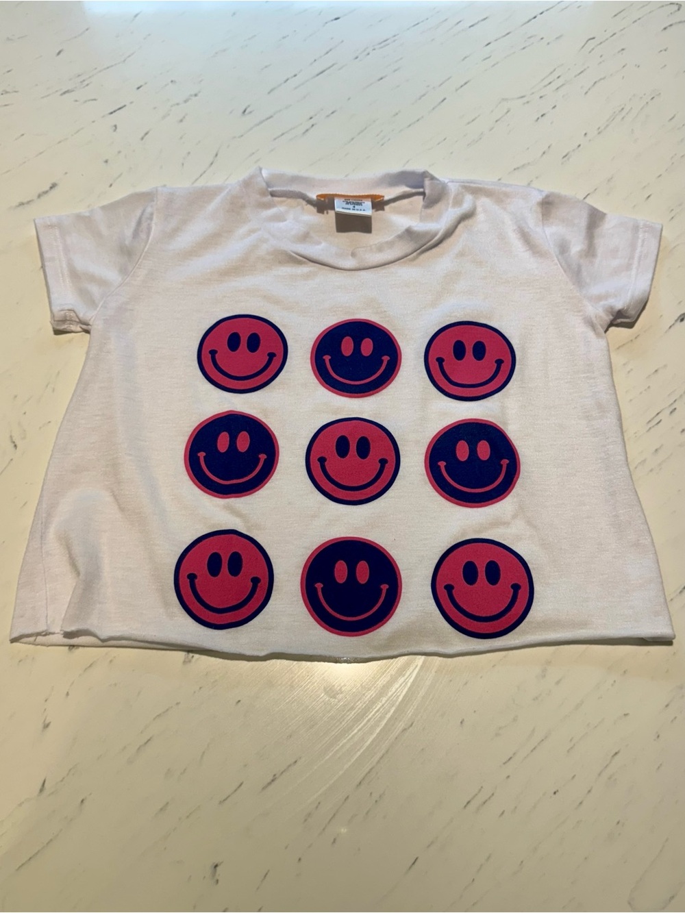 Tweenstyle White Tee with Pink & Navy Smiley Grid